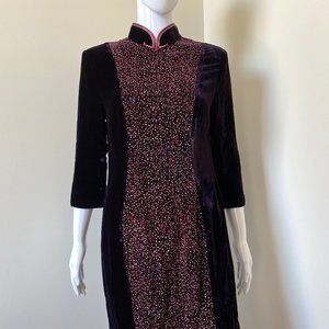 Women's Chinese Traditional Silk Sequin Velvet Detail Classical Qipao Dress